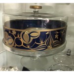 HAND PAINTED CAKE STAND NAVY AND GOLD